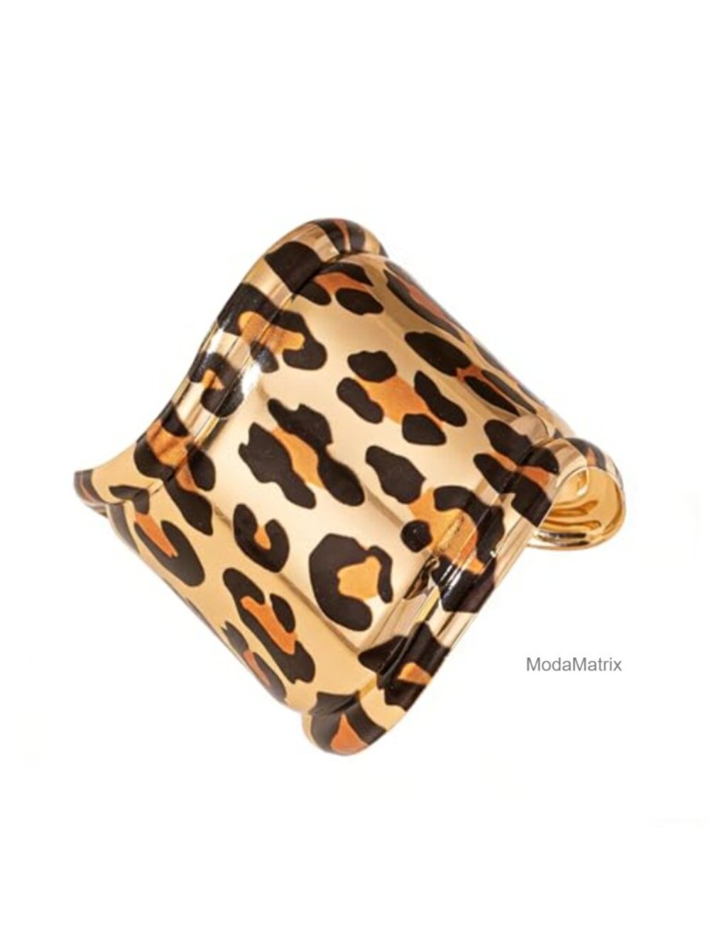 Leopard Print Cuff Bracelet Women Adjustable Open Statement Bangle Metal Arm